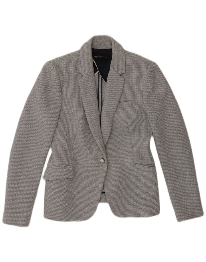 Giacca blazer a 1 bottone da donna Zara UK 16 grande poliestere grigio