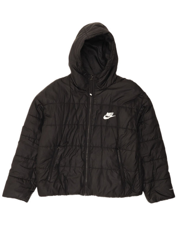 Giacca imbottita oversize con cappuccio Nike Therma-Fit da donna UK 16 grande nera
