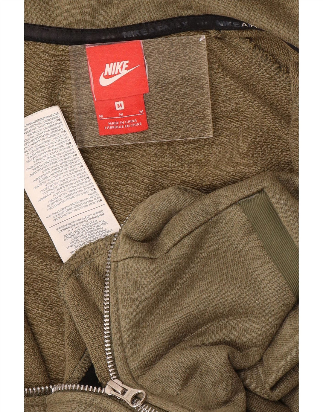 Felpa con cappuccio e zip grafica Nike da uomo in cotone kaki medio