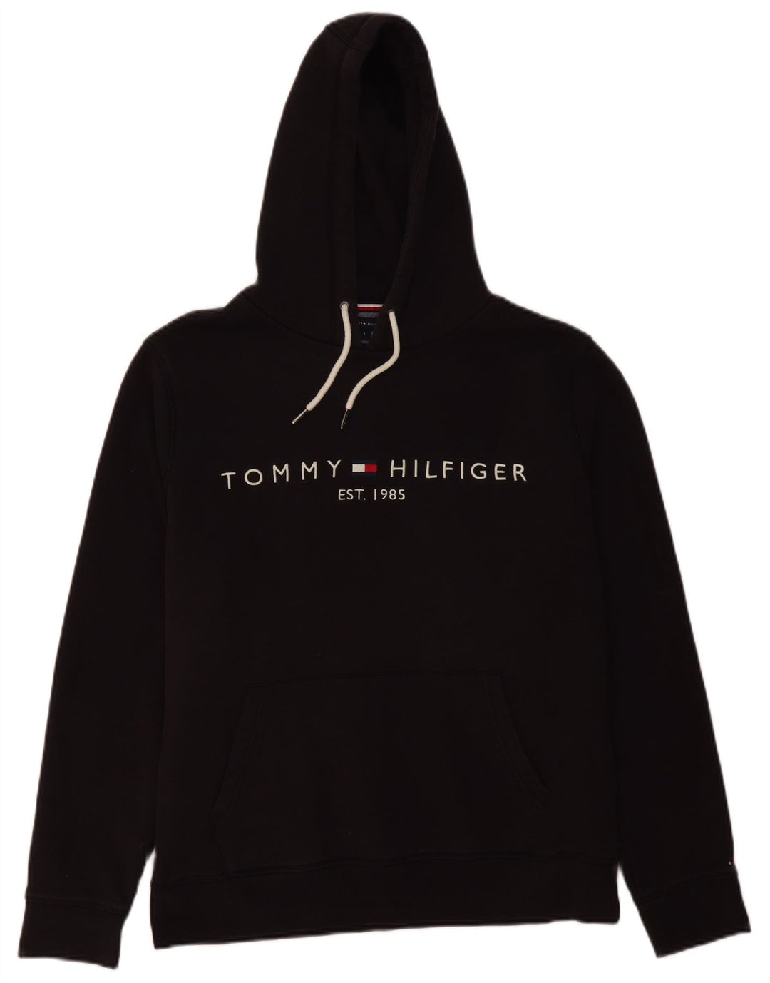 TOMMY HILFIGER Maglione con cappuccio grafico da uomo grande cotone nero