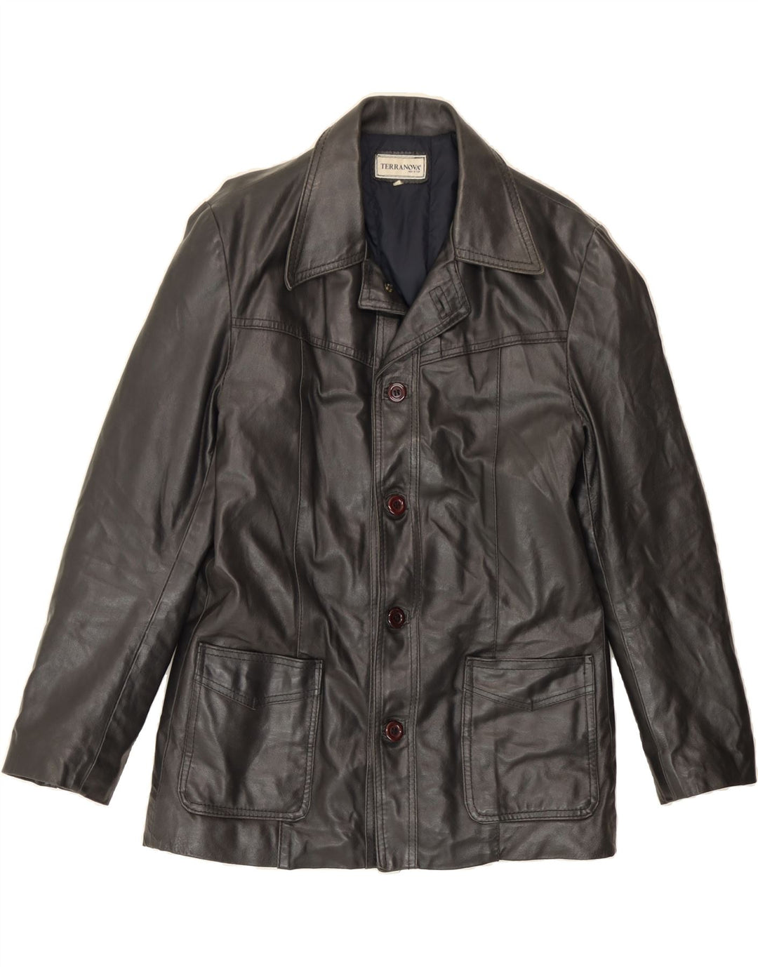 TERRANOVA Mens Leather Jacket UK 38 Medium Black Leather Vintage Terranova and Second-Hand Terranova from Messina Hembry 