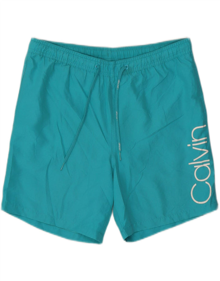 CALVIN KLEIN Mens Graphic Swimming Shorts Medium  Turquoise Polyester Vintage Calvin Klein and Second-Hand Calvin Klein from Messina Hembry 
