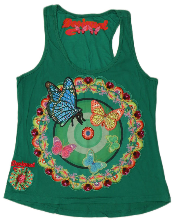 Desigual Gilet grafico da donna Top UK 12 Verde medio floreale