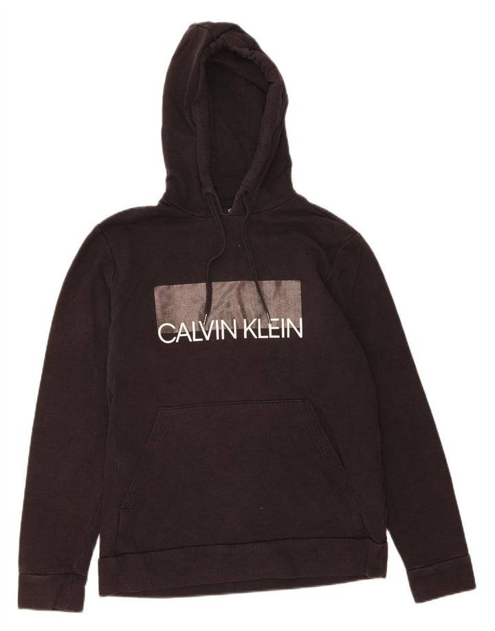 CALVIN KLEIN Mens Graphic Hoodie Jumper Medium Black Cotton