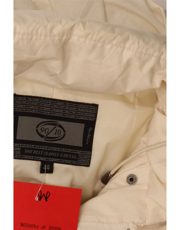 Cappotto imbottito con cappuccio da donna vintage IT 44 Poliestere bianco sporco medio