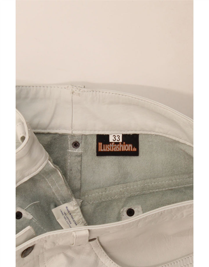 Pantaloncini casual in pelle vintage da donna W33 grandi in pelle blu