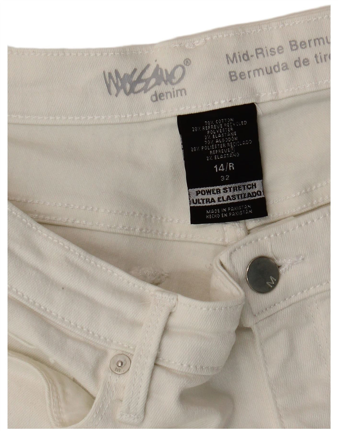Mossimo Pantaloncini di jeans Bermuda da donna a vita media US 14 Large W32 Cotone bianco