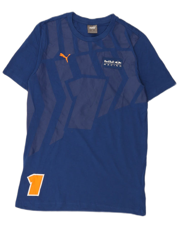 T-shirt grafica Puma da uomo Red Bull, piccola, in cotone geometrico blu