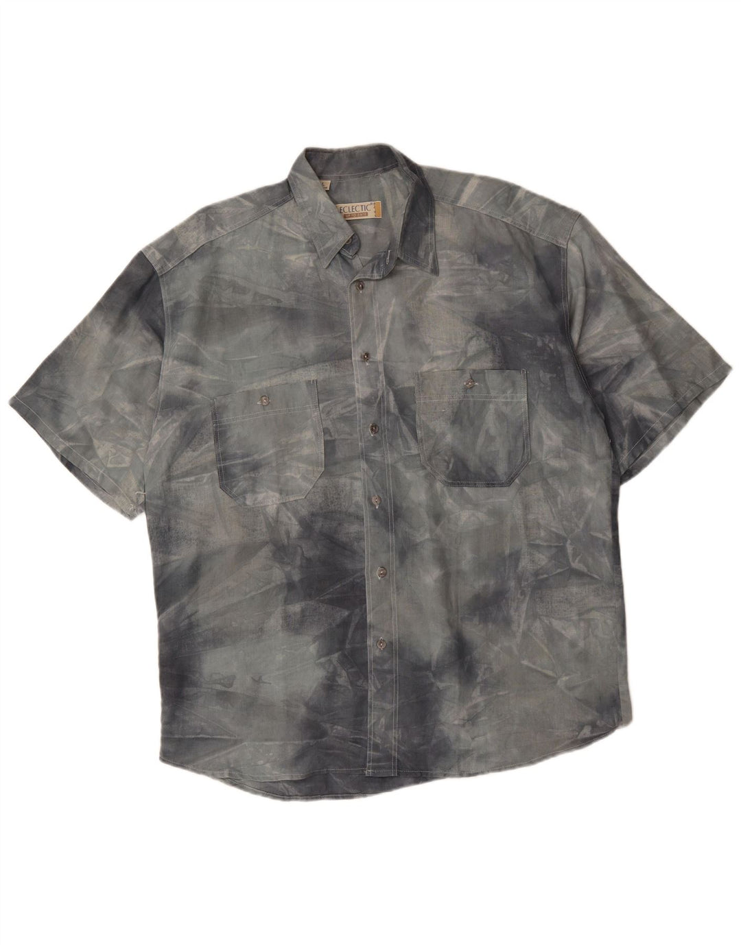 Camicia vintage da uomo a maniche corte grande in cotone tie-dye grigio