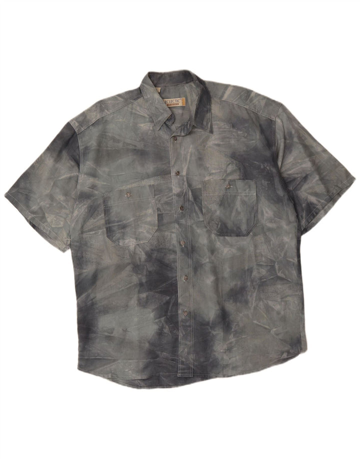 Camicia vintage da uomo a maniche corte grande in cotone tie-dye grigio