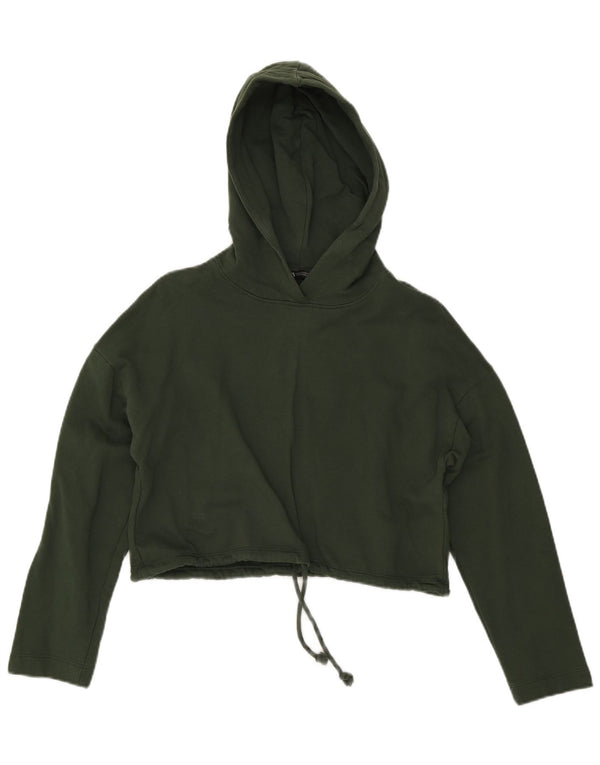 Maglione corto con cappuccio da donna Zara UK 14 cotone verde medio