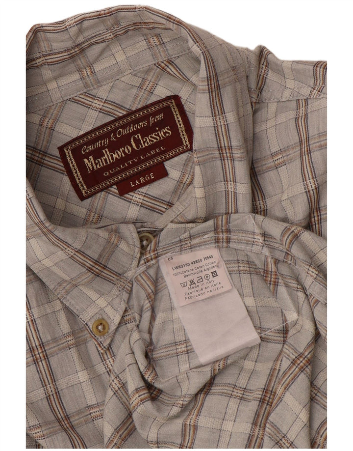 Camicia da uomo Marlboro Classics in cotone a quadri grigi grandi