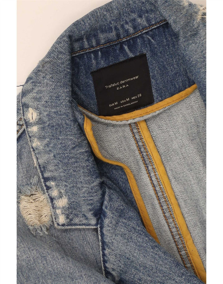Cappotto in denim invecchiato Trafaluc da donna Zara UK 14 Blu medio