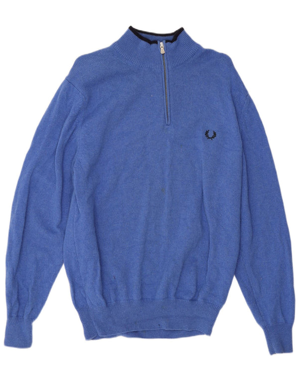 Maglione da uomo con zip e collo Fred Perry in lana blu medio