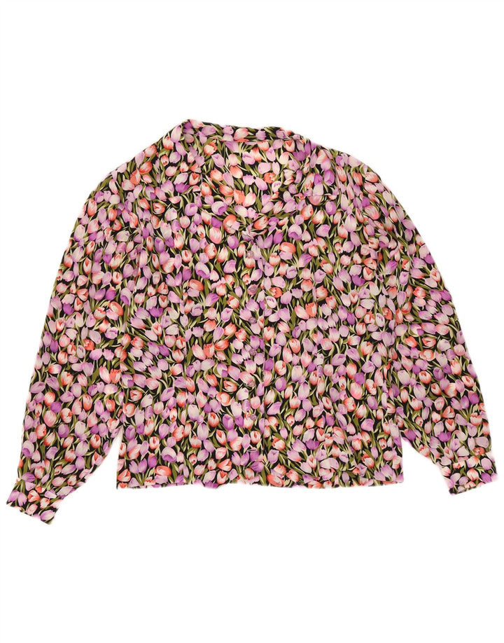 Camicetta camicia vintage da donna UK 12 floreale multicolore medio