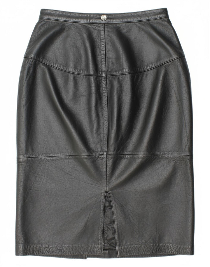 VINTAGE Womens Leather Skirt W26 Small  Black