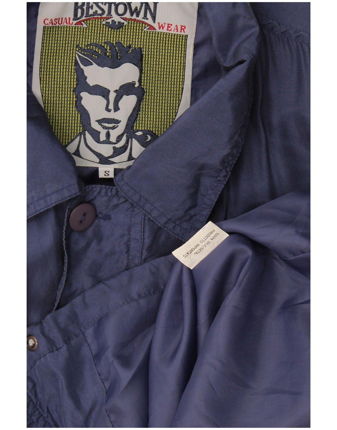 Giacca utilitaria vintage da uomo vestibilità ampia UK 36 piccola seta blu