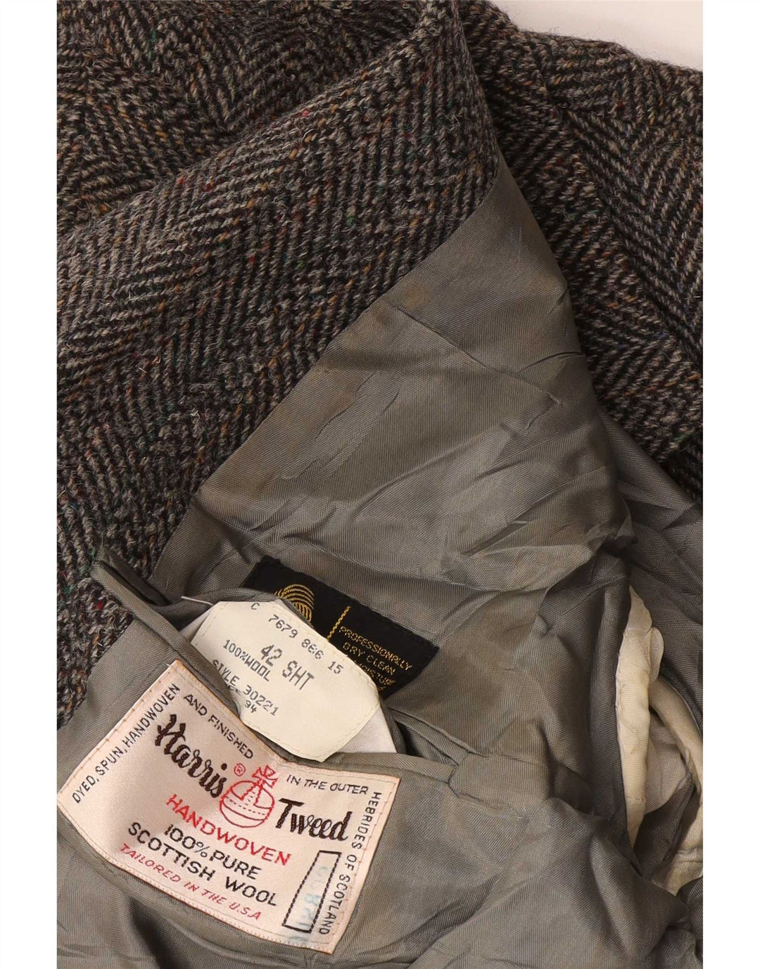 Giacca blazer corta da uomo Harris Tweed UK 42 Grigio medio a spina di pesce