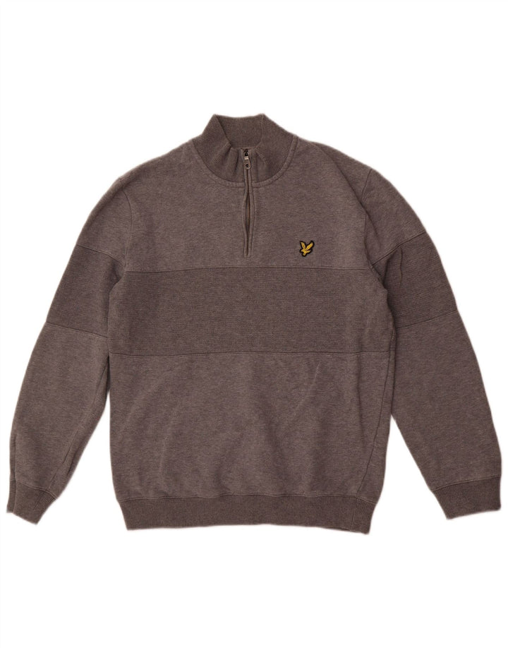 Felpa da uomo con collo con zip Lyle & Scott, cotone color block grigio medio