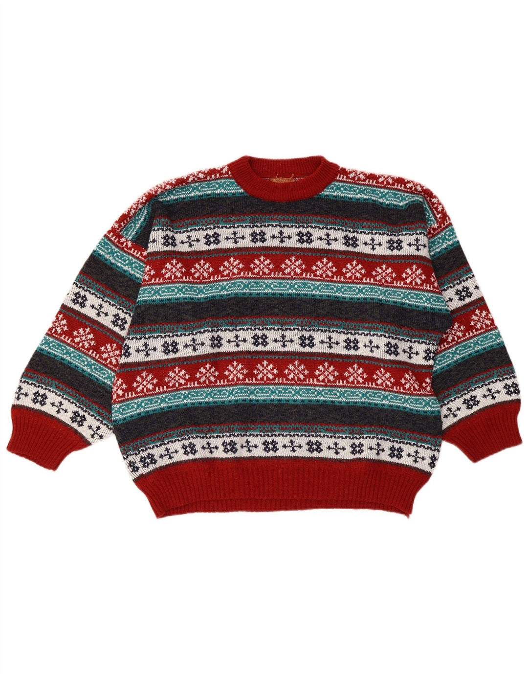Maglione maglione girocollo da donna VINTAGE UK 18 XL Fair Isle multicolore