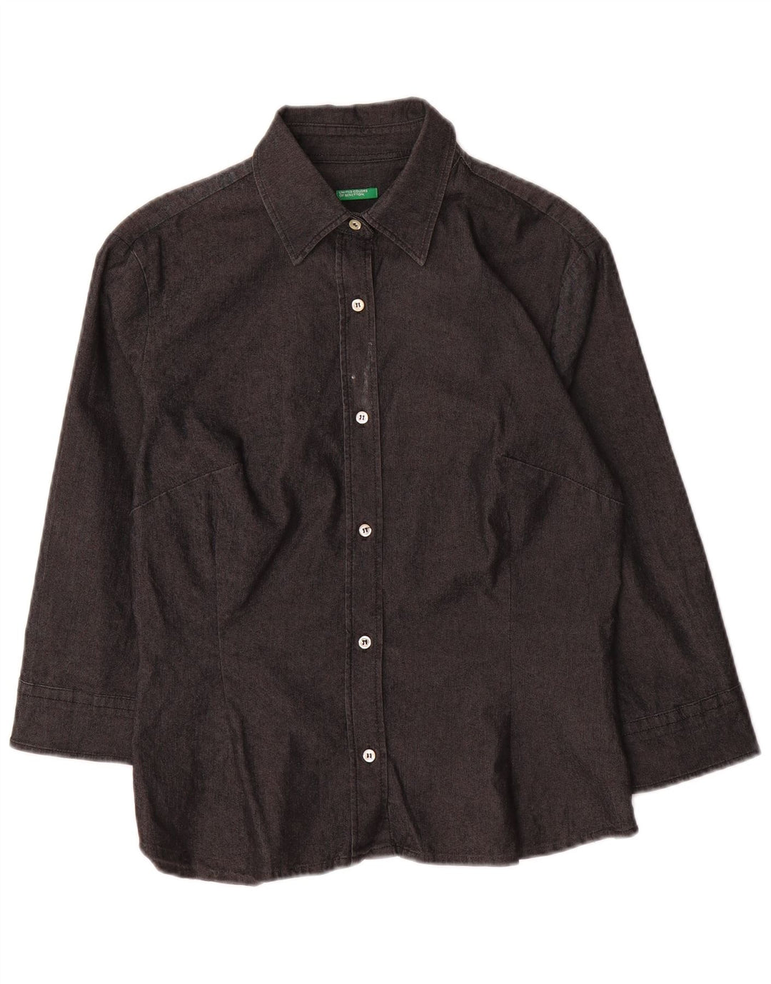 Camicia manica 3/4 da donna BENETTON UK 10 piccola in cotone grigio