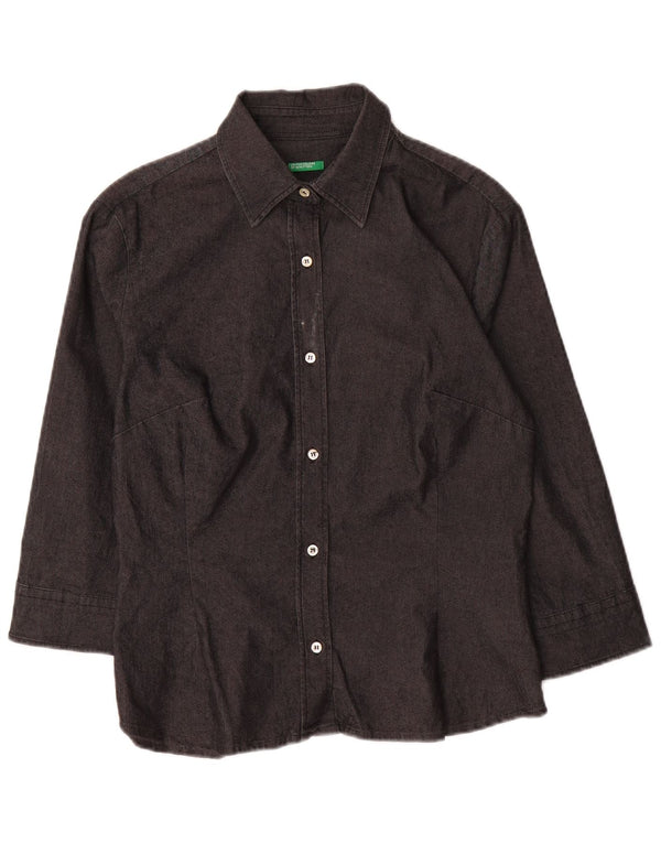 BENETTON Womens 3/4 Sleeve Shirt UK 10 Small Grey Cotton