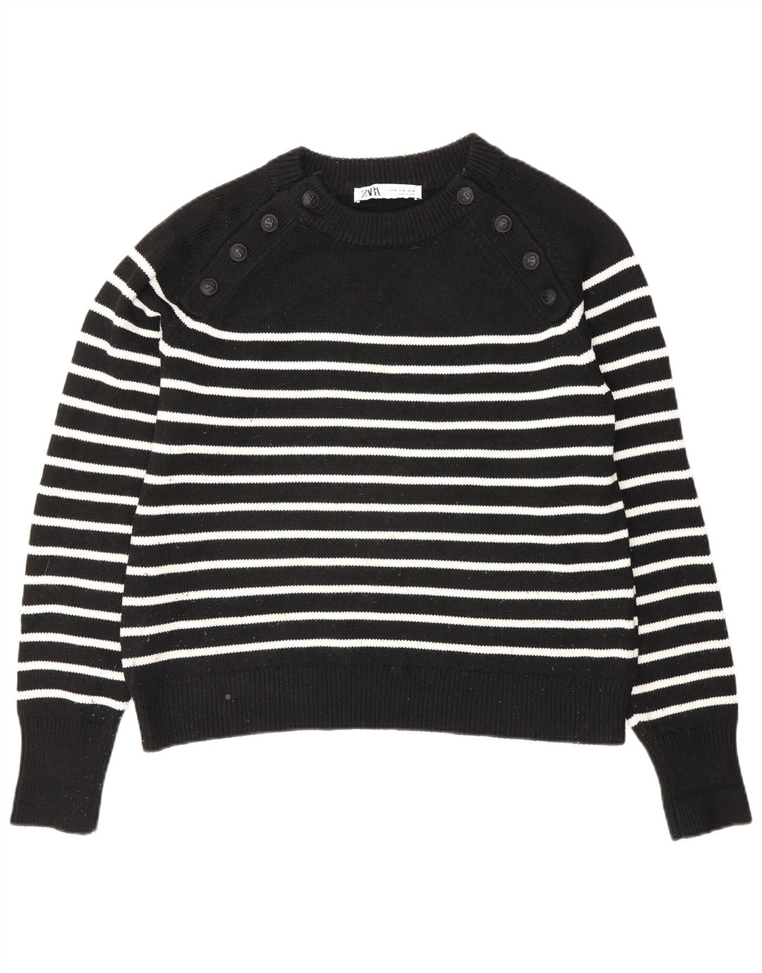Maglione Zara da donna con scollo a barca UK 14 Poliestere a righe nere medie