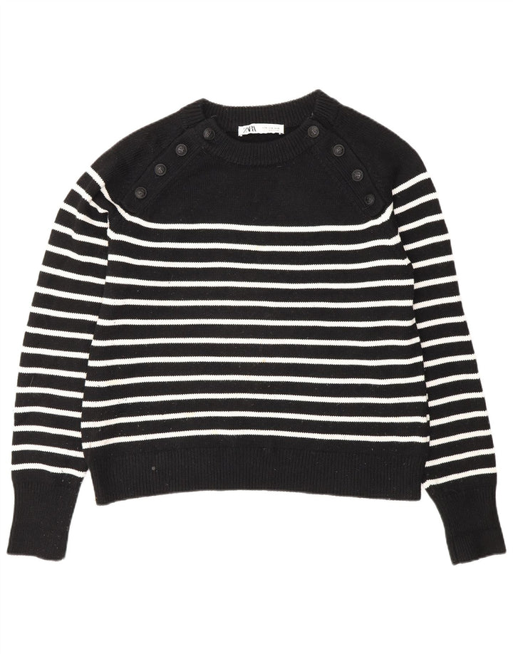Maglione Zara da donna con scollo a barca UK 14 Poliestere a righe nere medie
