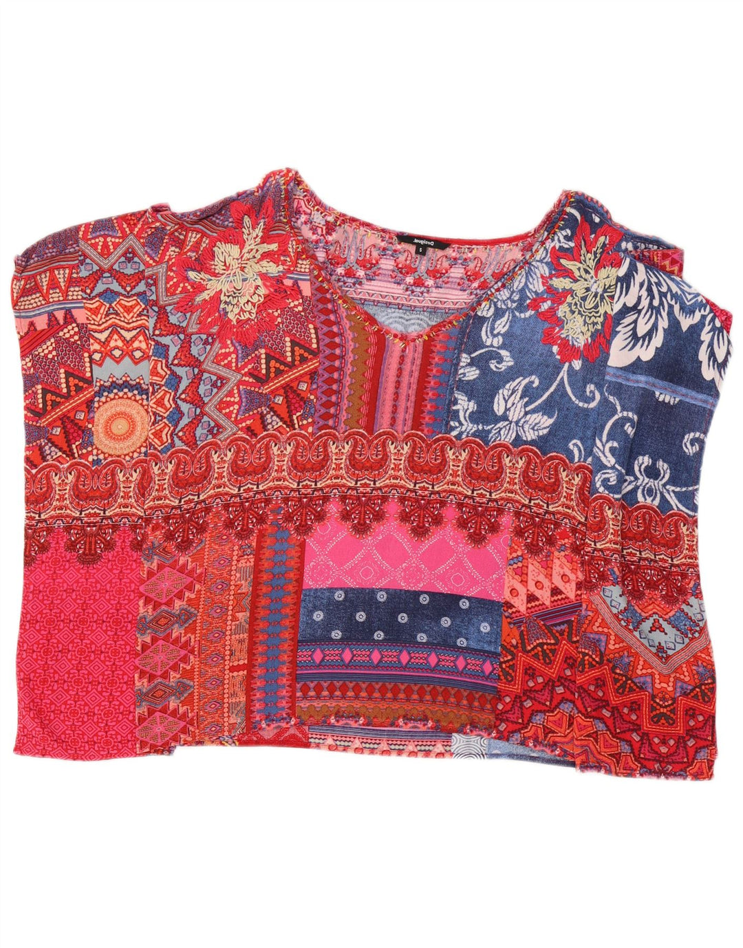 Desigual Womens Poncho Blouse Top UK 10 Piccolo patchwork multicolore