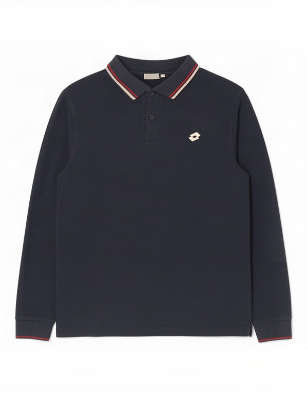 Lotto Mens Long Sleeve Polo Shirt Large Navy Blue Cotton