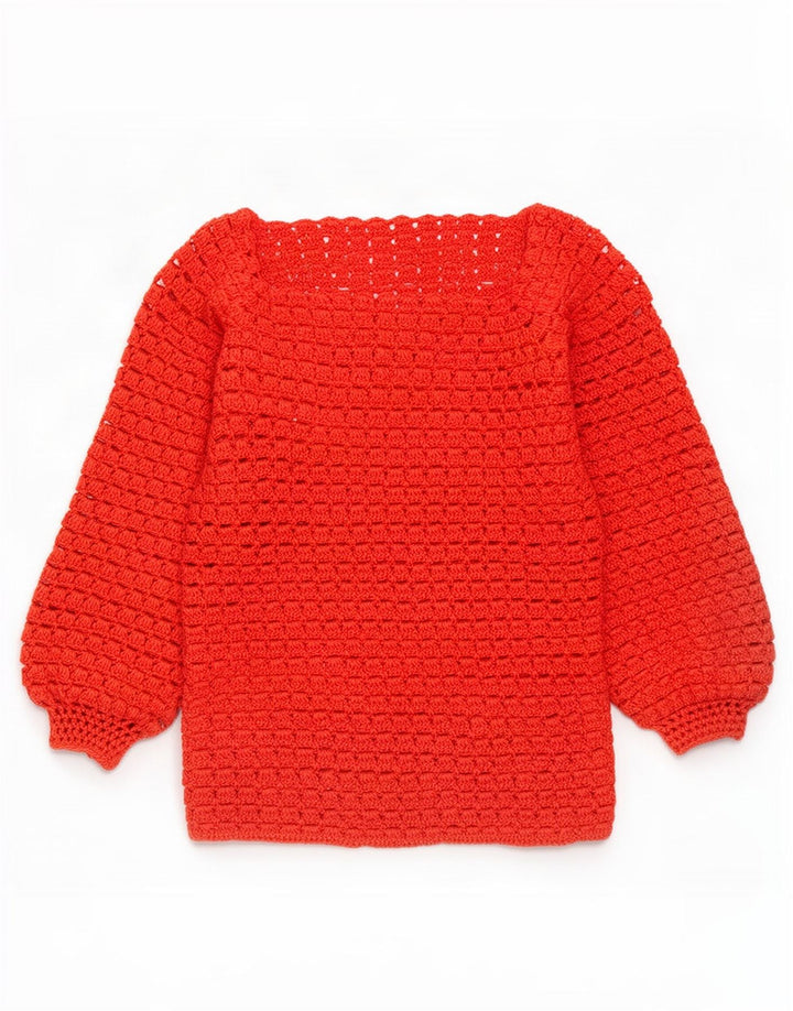 Maglione da donna vintage con scollo a barchetta trasparente UK 12 rosso medio