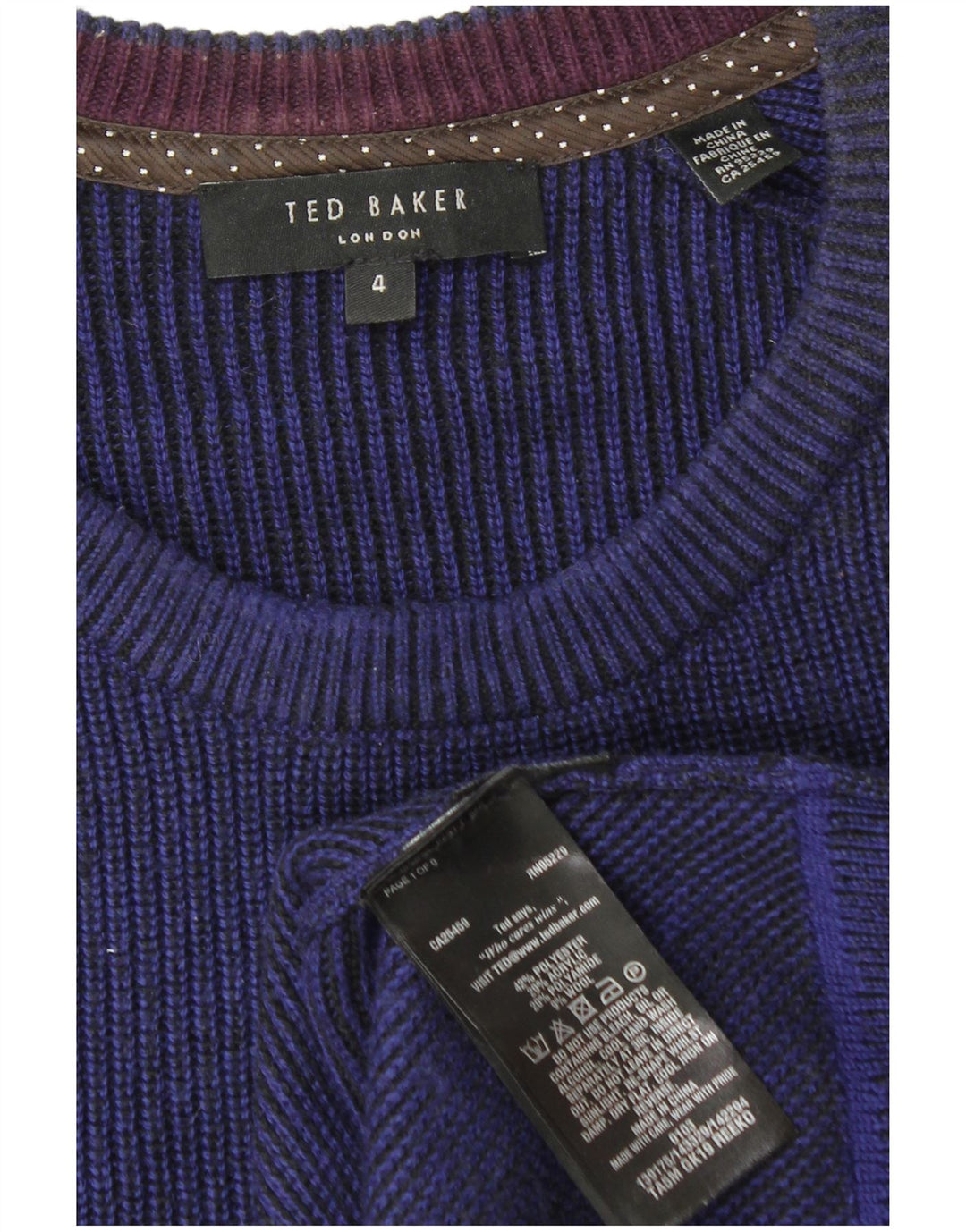 Maglione maglione girocollo da uomo Ted Baker taglia 4 grande poliestere blu navy