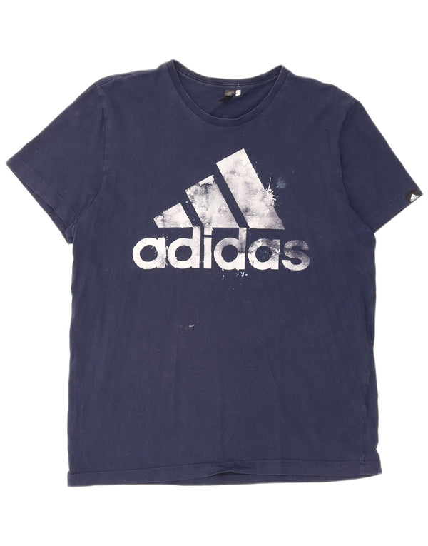 T-shirt grafica da uomo Adidas Top grande in cotone blu navy