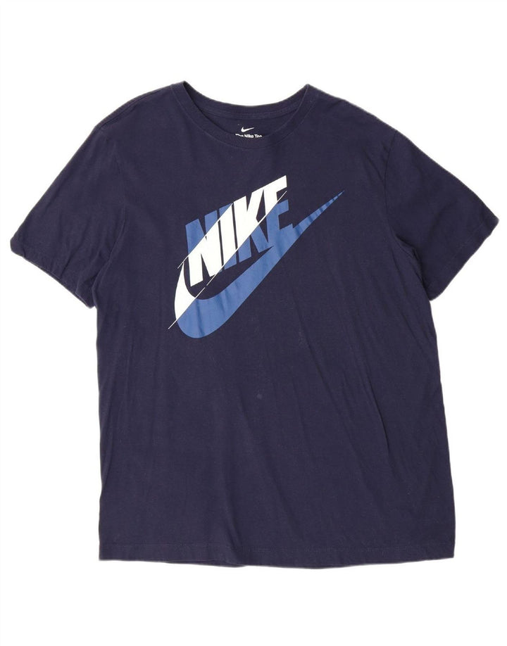 NIKE Mens Graphic T-Shirt Top Large Navy Blue Cotton