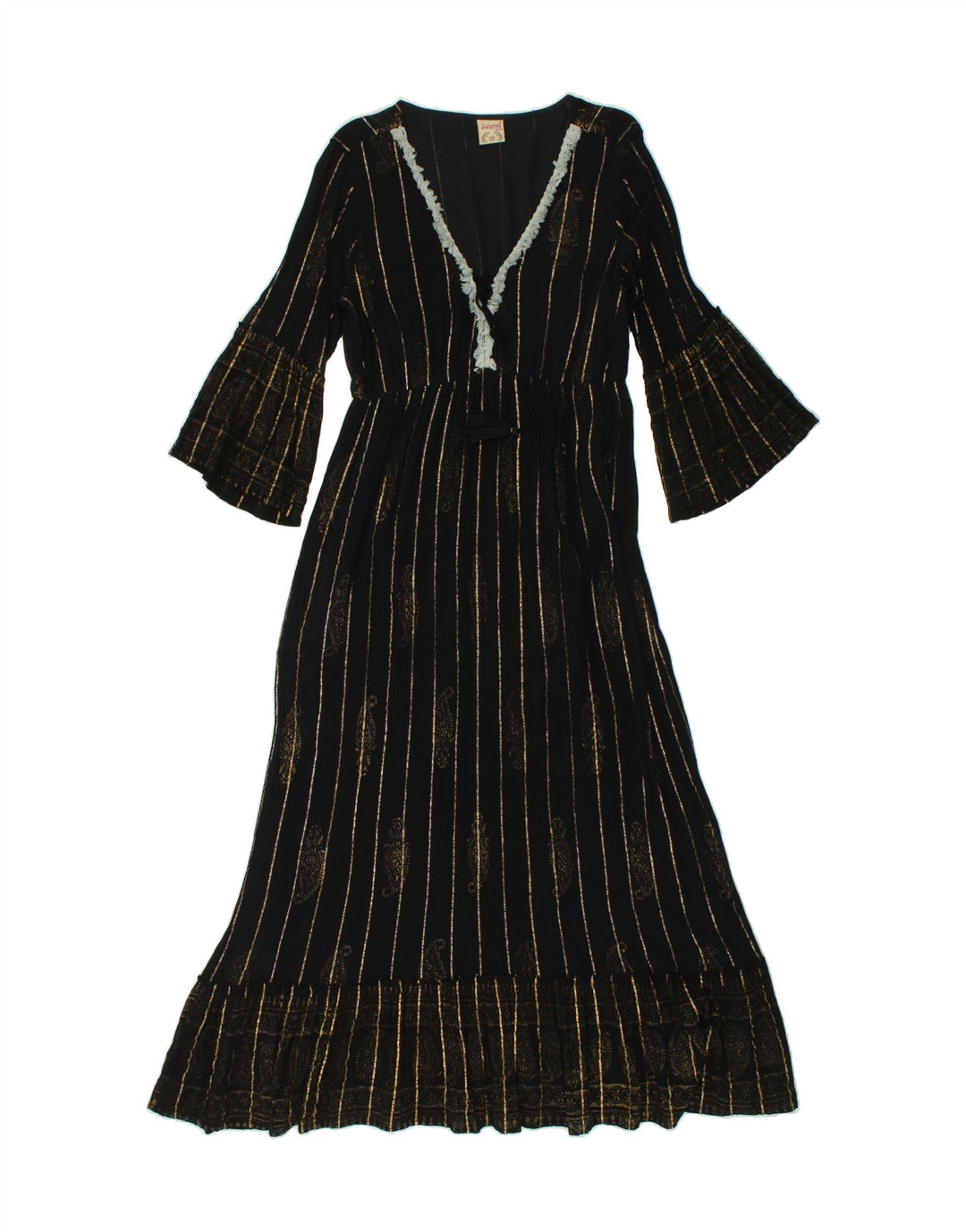 Abito maxi da donna VINTAGE con maniche a 3/4 taglia unica a righe nere