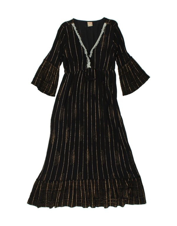 Abito maxi da donna VINTAGE con maniche a 3/4 taglia unica a righe nere