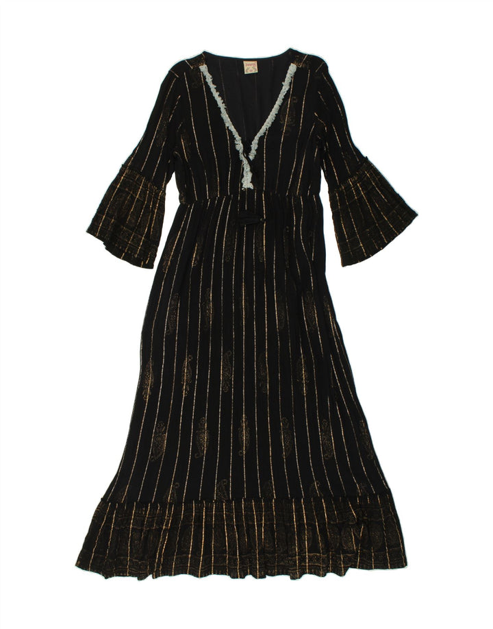 Abito maxi da donna VINTAGE con maniche a 3/4 taglia unica a righe nere