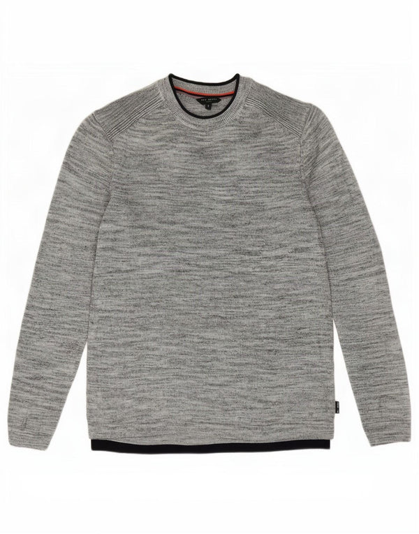 Maglione maglione girocollo da uomo Ted Baker taglia 3 Lino screziato grigio medio