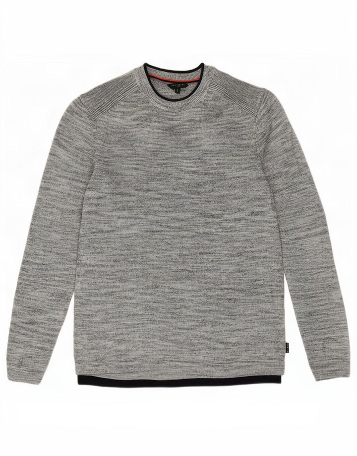 Maglione maglione girocollo da uomo Ted Baker taglia 3 Lino screziato grigio medio