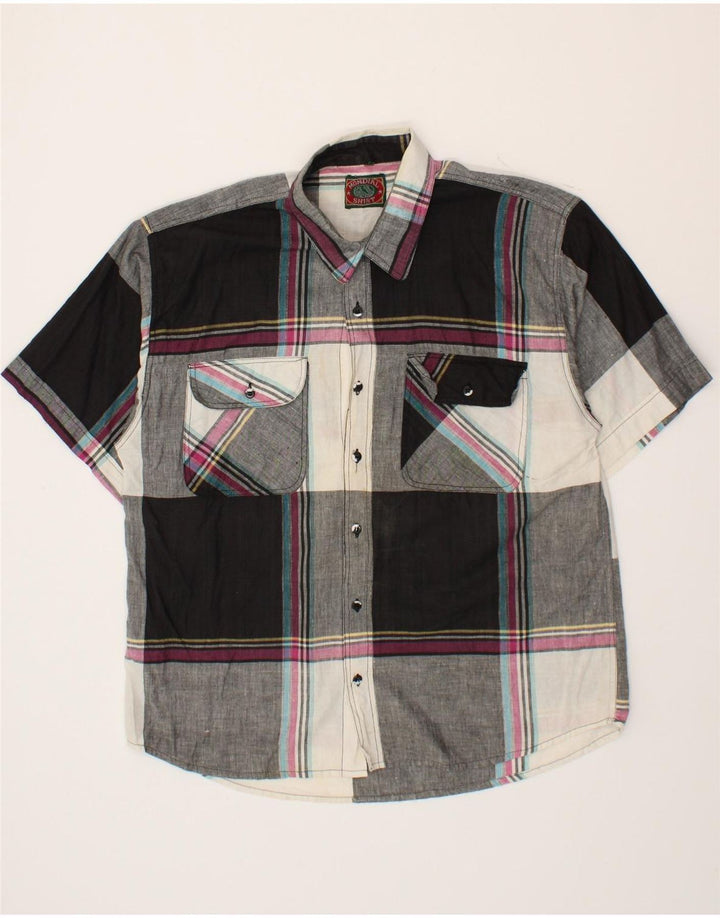 VINTAGE Mens Short Sleeve Shirt XL Black Check Cotton Vintage Vintage and Second-Hand Vintage from Messina Hembry 