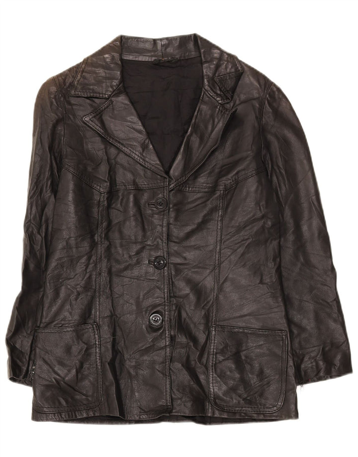 VINTAGE Womens Leather Jacket UK 10 Small Black