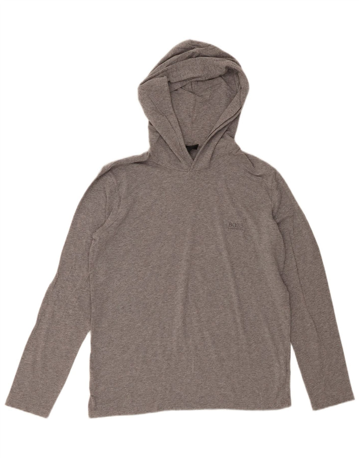 Hugo Boss Top da uomo con cappuccio a maniche lunghe in cotone chiazzato grigio piccolo