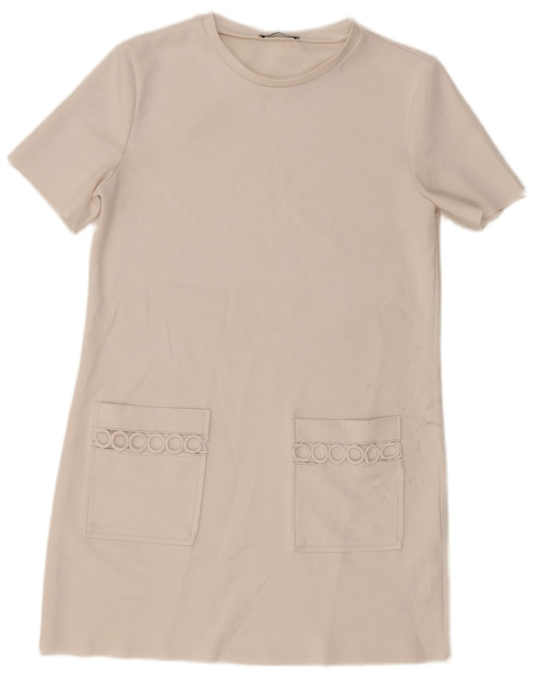 Abito T-shirt geometrica da donna Zara UK 12 Poliestere bianco medio