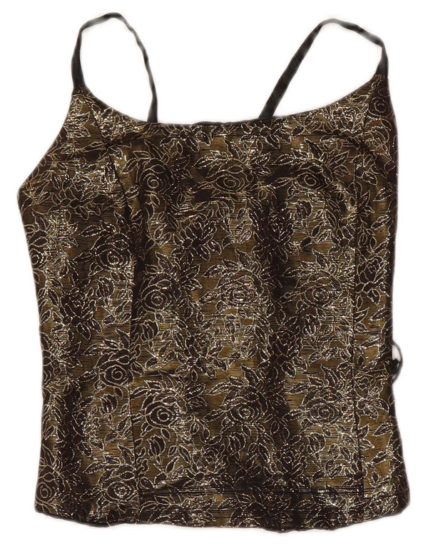 Top corsetto corto da donna vintage US 2 XS Khaki floreale