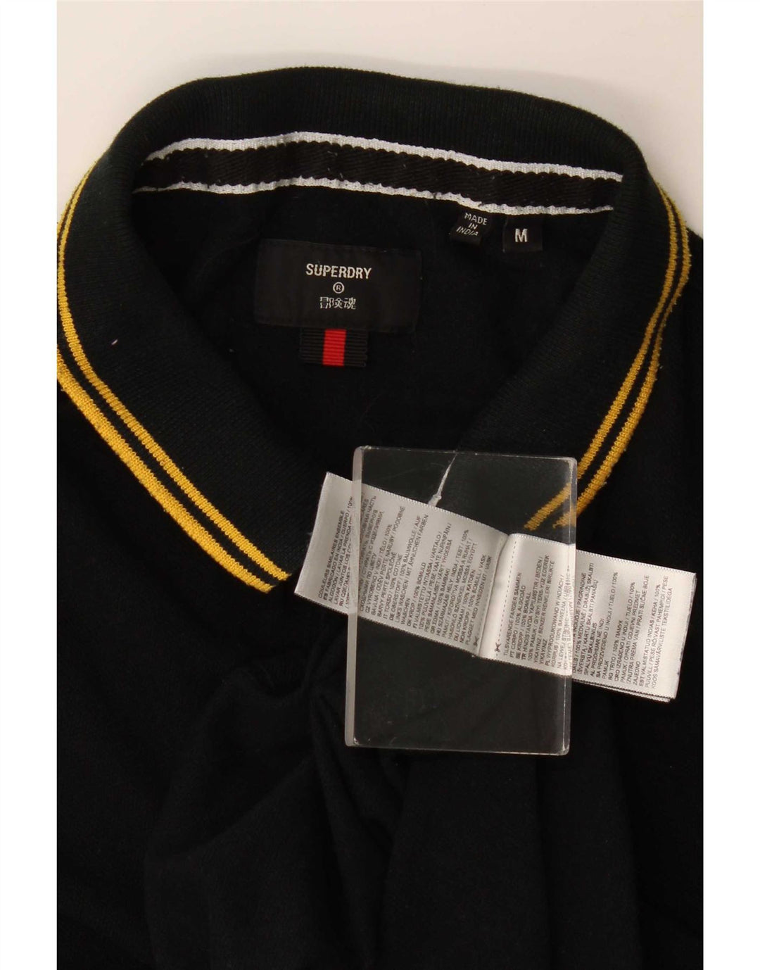 Polo da uomo a maniche lunghe Superdry in cotone a righe nere medie