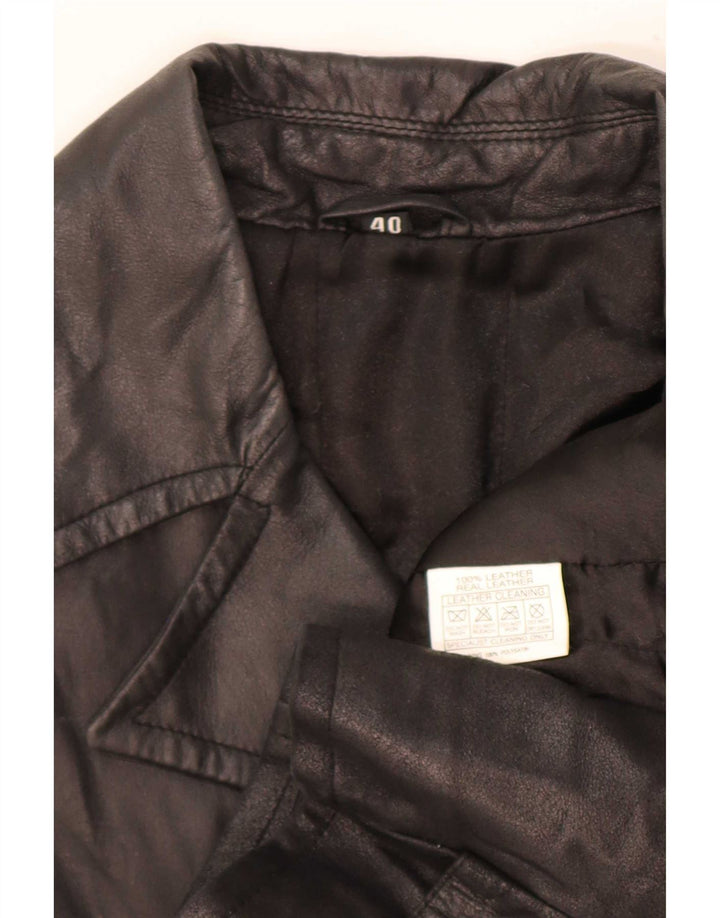 Cappotto in pelle vintage da donna vestibilità ampia EU 40 medio nero