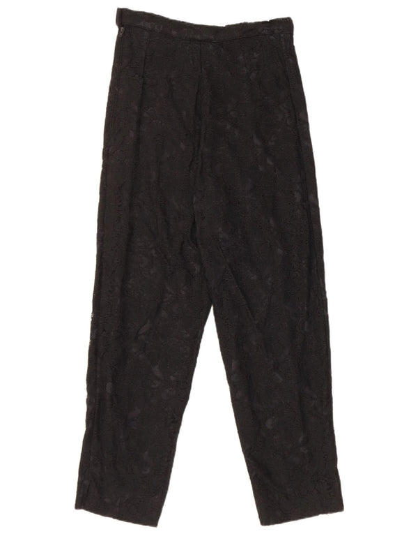 Pantaloni casual in pizzo a vita alta da donna vintage W25 L25 neri floreali