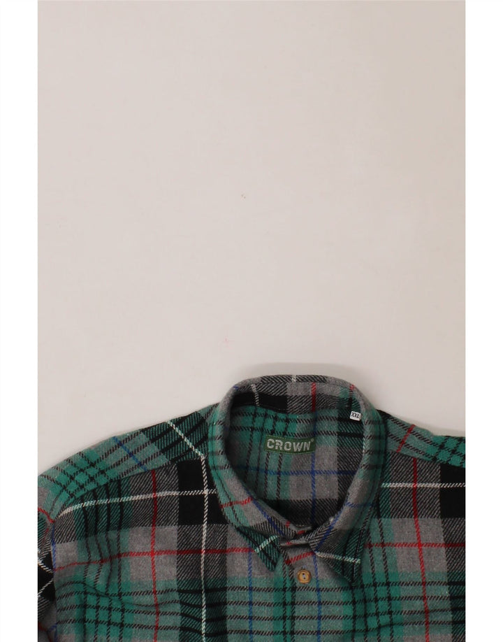 CROWN Mens Flannel Shirt 2XL Green Check Cotton Vintage Crown and Second-Hand Crown from Messina Hembry 