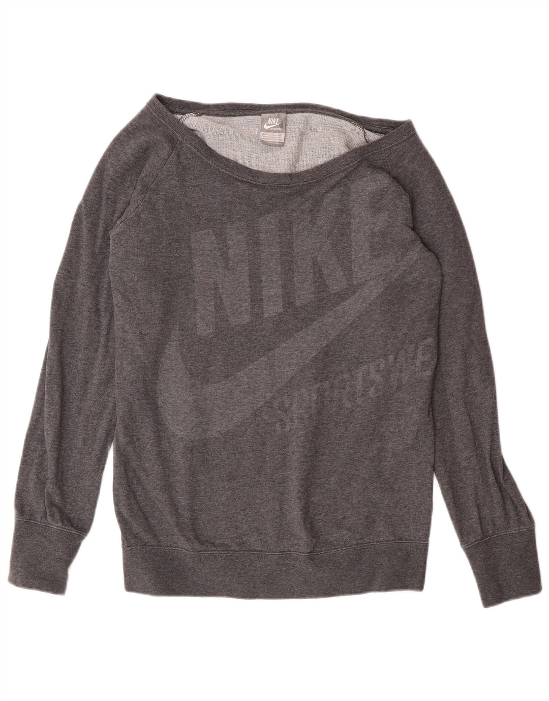 Felpa Nike da donna con grafica con spalle scoperte, maglione UK 12, cotone grigio medio
