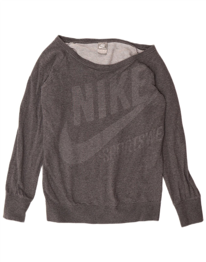 Felpa Nike da donna con grafica con spalle scoperte, maglione UK 12, cotone grigio medio